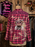 Boujee Highland Cow Pink Leopard Plaid Flannel Shirt
