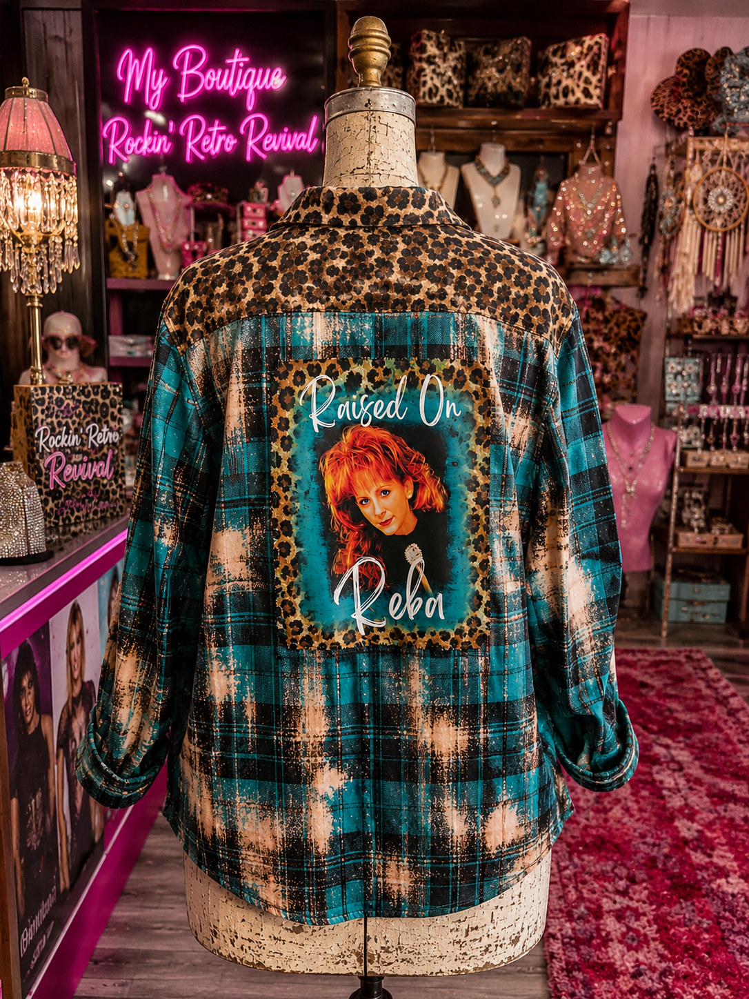 Raised On Reba Leopard Plaid Flannel Shirt