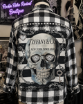 Dark Luxury Skull Buffalo Plaid Flannel Shirt